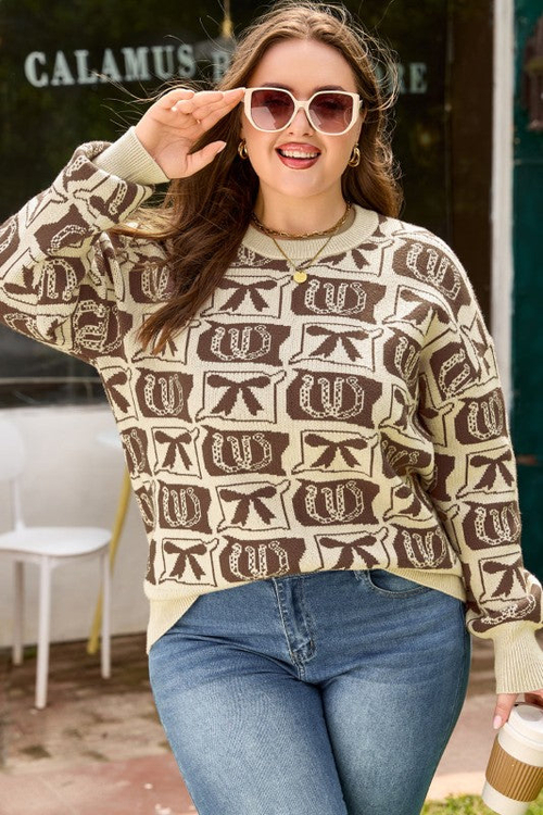 Plus Size Western Bows & Horseshoes Long Sleeve Sw - Image 4