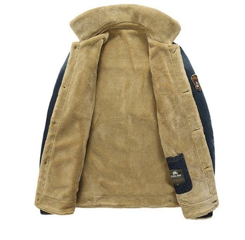 Mens Denim Jean Jacket in Black with Inner Faux Fur - Image 2