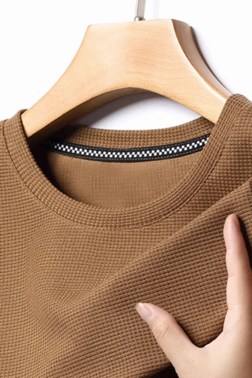 New Summer Waffle Round Neck Short Sleeved T-shirt for Men’s Short