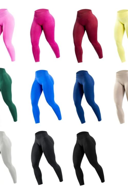 Women Three Waist Gym Yoga Pants High Waist Peach Buttocks Solid Color