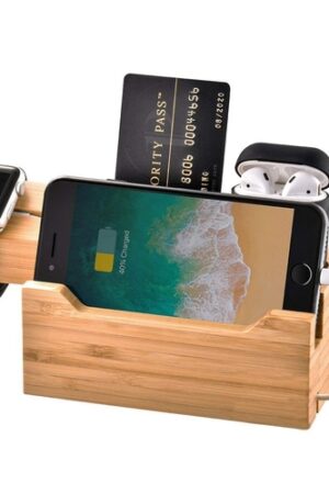 Trexonic 3 in 1 Bamboo Charging Station with Card Holder