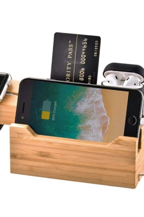 Trexonic 3 in 1 Bamboo Charging Station with Card Holder