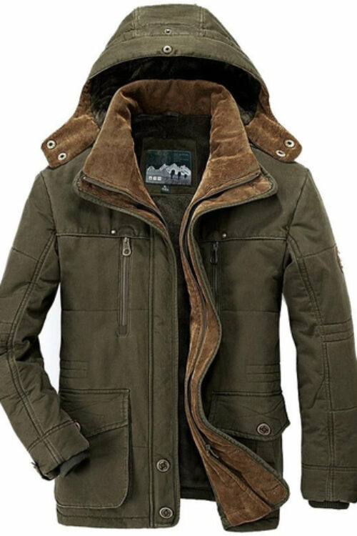 Mens Hooded Winter Parka Coat with Inner Fleece