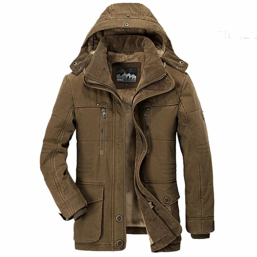 Mens Hooded Winter Parka Coat with Inner Fleece - Image 2