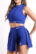 Crop Top & Thigh Belted Pleated Skater Skirt 2 Piece Set BLUE