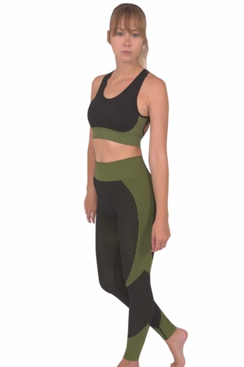 Trois Seamless Sports Bra – Black with Green