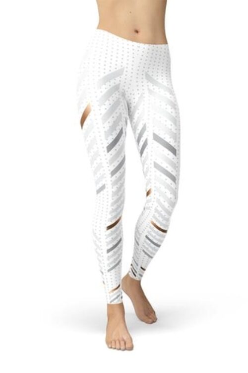 Womens White Stripes Leggings