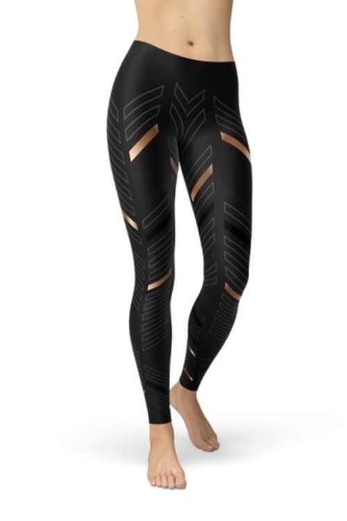 Womens Sports Stripes Black Leggings