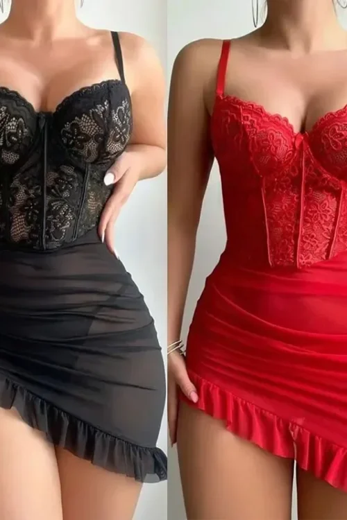 Transparent Underwire Bra Erotic Set Sexy Fairy Lingerie Women’s See Through Lace Nightdress Pajamas Sets Delicate Sexy Nighty