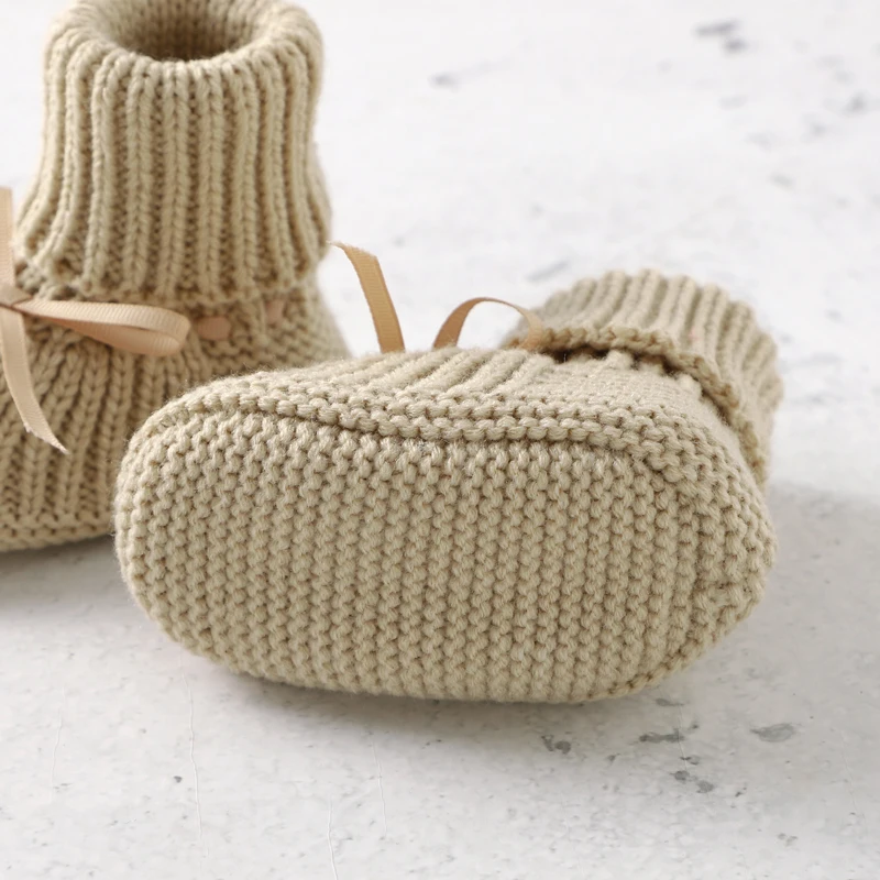 Newborn Baby Shoes Knitted Infant Girls Boys Boots Cute Butterfly-knot Toddler Walk Bed Shoes Warm 0-18M Accessories Hats Gloves - Image 4
