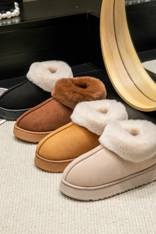 2025 High Quality of Women’s Fashion Snow Boots Fluffy Plush Faux Fur Soft Slippers Winter Indoor Comfortable Home men’s Shoes