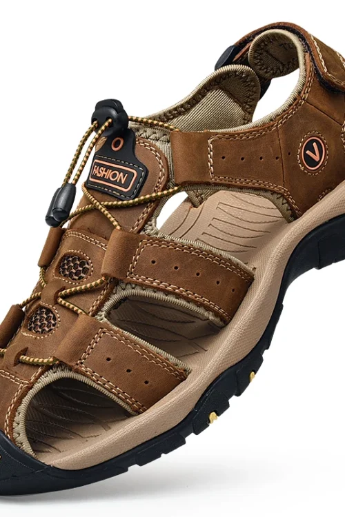 Summer Men Sandals Genuine Leather Mens Casual Shoes Outdoor Men Leather Sandals for Men Beach Shoes Roman Shoes Plus Size 38-48