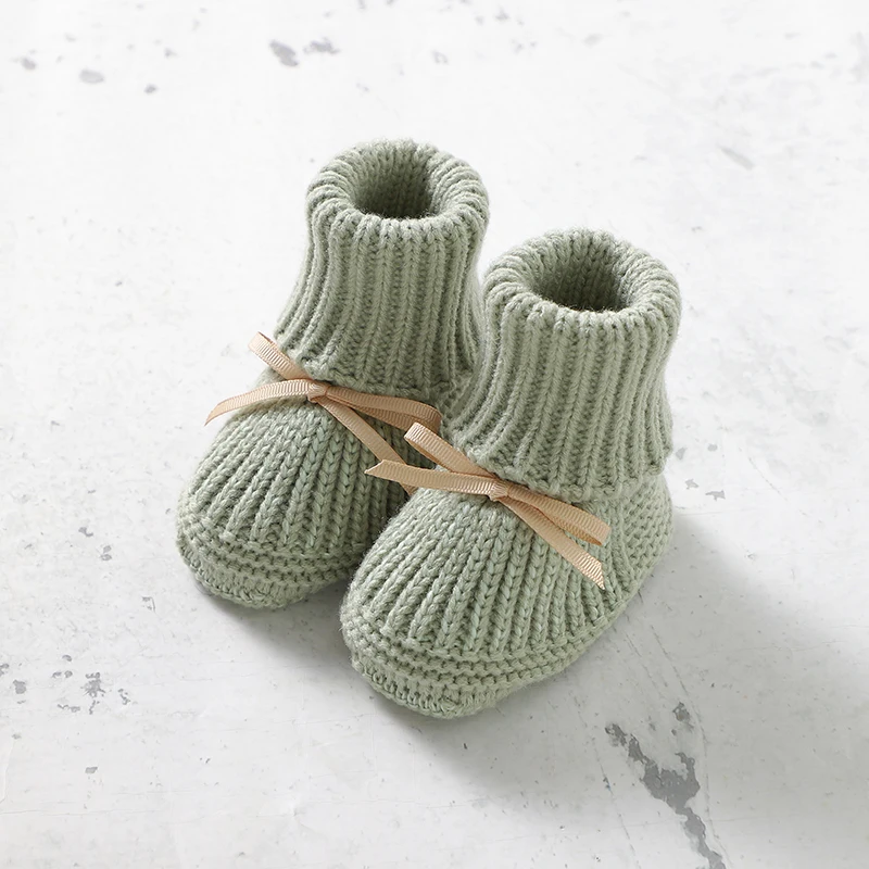Newborn Baby Shoes Knitted Infant Girls Boys Boots Cute Butterfly-knot Toddler Walk Bed Shoes Warm 0-18M Accessories Hats Gloves - Image 5