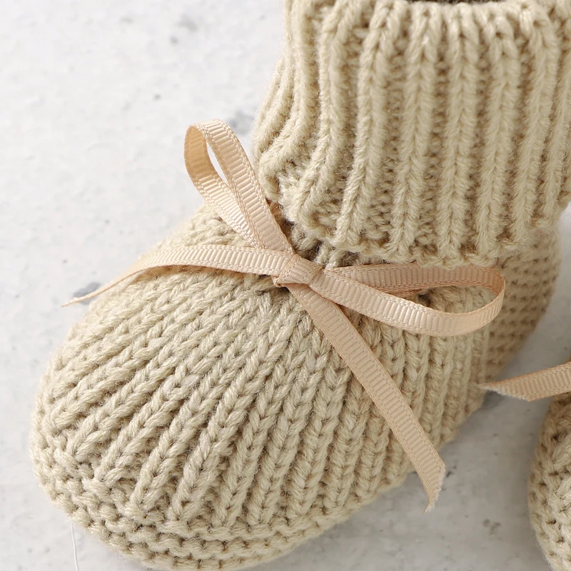 Newborn Baby Shoes Knitted Infant Girls Boys Boots Cute Butterfly-knot Toddler Walk Bed Shoes Warm 0-18M Accessories Hats Gloves - Image 3