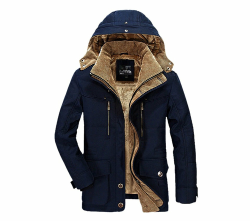 Mens Hooded Winter Parka Coat with Inner Fleece - Image 6