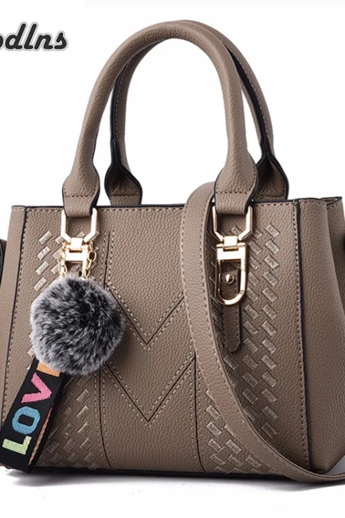Embroidery Messenger Bags Women Leather Handbags Bags for Women Sac a Main Ladies hair ball Hand Bag