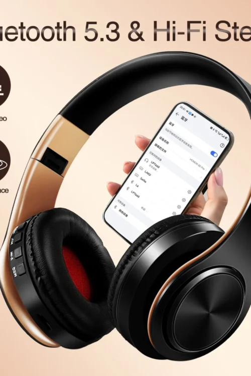 Men Gift Gold Wireless Headphones Bluetooth Earphone Stereo Headset Game with Build-in MIC with Universal for Android and iOS