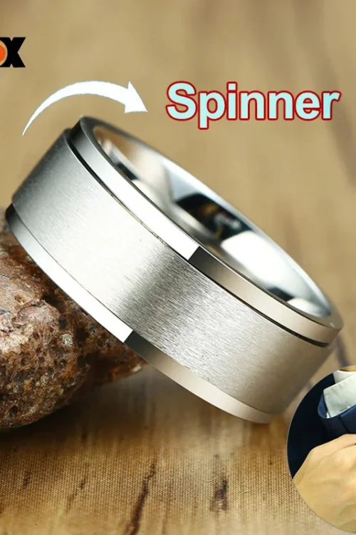 Vnox 6/8mm Spinner Ring for Men Stress Release Accessory Classic Stainless Steel Wedding Band Casual Viking Rune Sport Jewelry