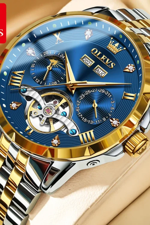 OLEVS Skeleton Multifunctional Men’s Watch Automatic Mechanical Luxury Wrist Watch For Men Waterproof Stainless Steel Strap 6691