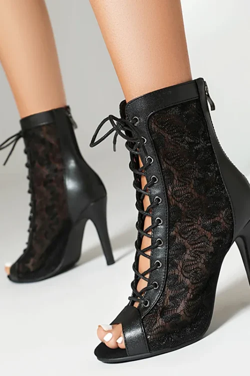 YSWEYOMIC Summer Autumn Style Mesh Hollow Jazz Booties Dance High Heels 7cm 9c 11cm Latin Salsa Dance Sandals With Large Size