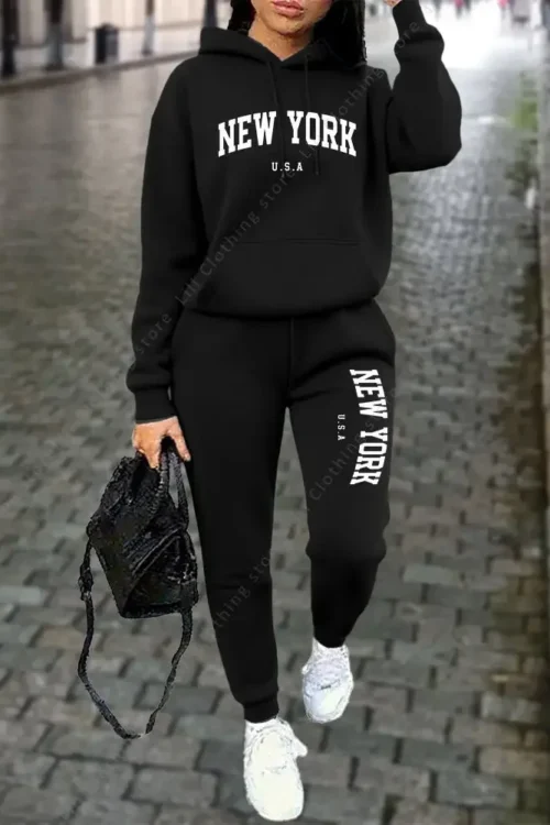 New Women’s Hooded Sports Pants 2-Piece Set Winter Spring Style Casual Running Street Wear High Quality Sportswear Tracksuit