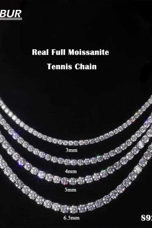 FEOBUR 3/4/5mm Real Moissanite Tennis Necklace for Women Men S925 Silver Certified Full Diamond Neck Chains Trendy Jewelry Gift