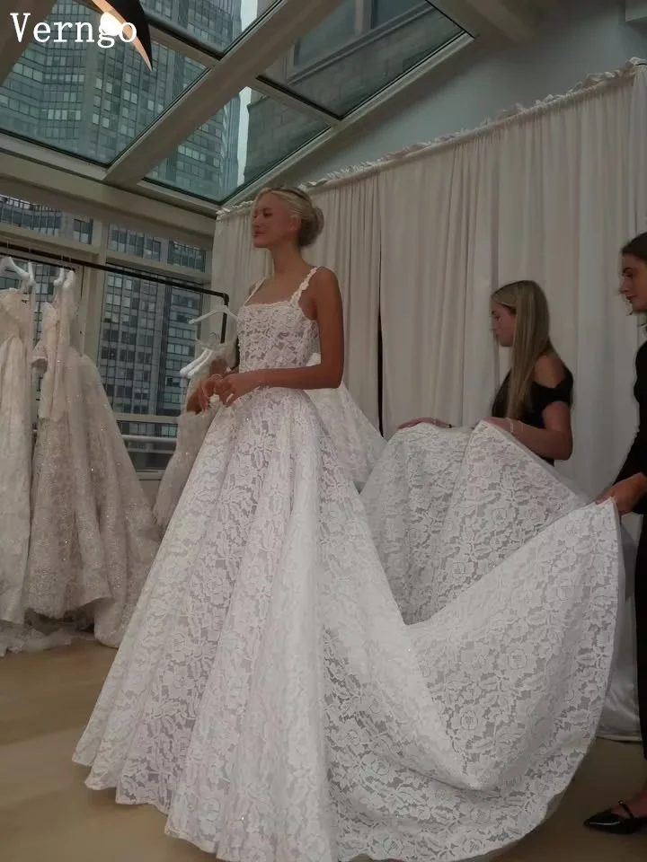 Verngo Luxury Lace Wedding Dress Spaghetti Straps A Line Bride Gown Sweap Train Backless Bridal Gowns Customized - Image 2