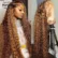 4/27 30 Inch Highlight Honey Brown Curly Lace Front Human Hair Wigs 13x6 Ombre Colored Deep Wave Lace Frontal Wigs Women ﻿