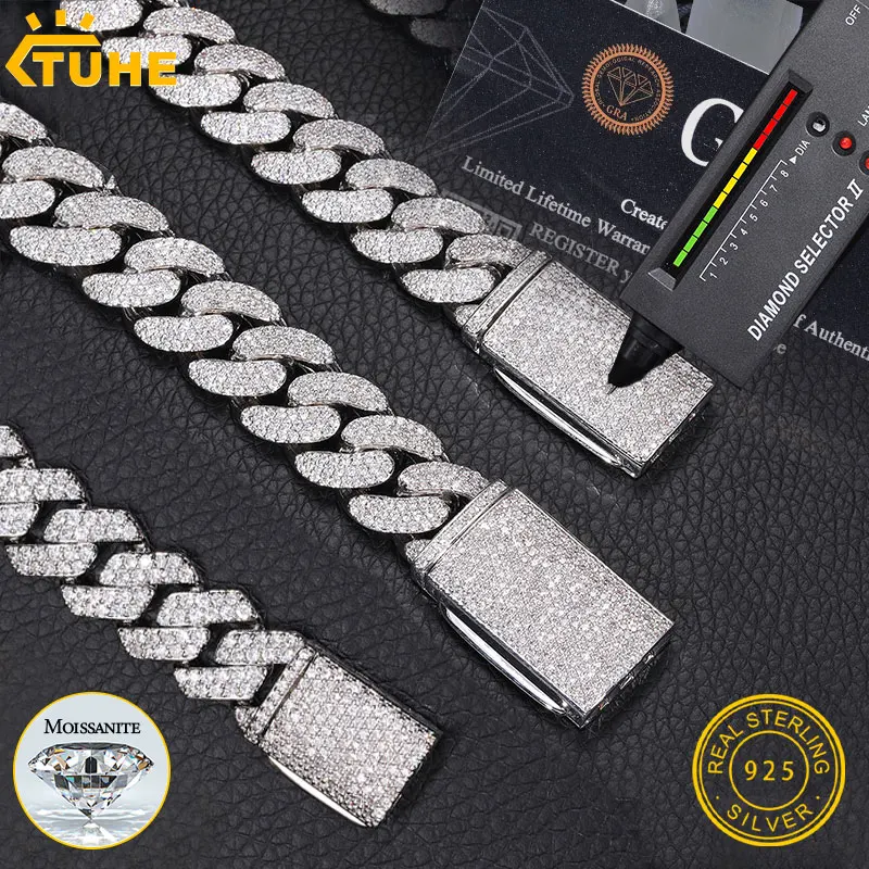 TUHE High quality Unisex VVS1 D Color Moissanite 8mm -18mm Cuban Chain Bracelet S925 Silver For Men Hip Hop Jewelry - Image 2