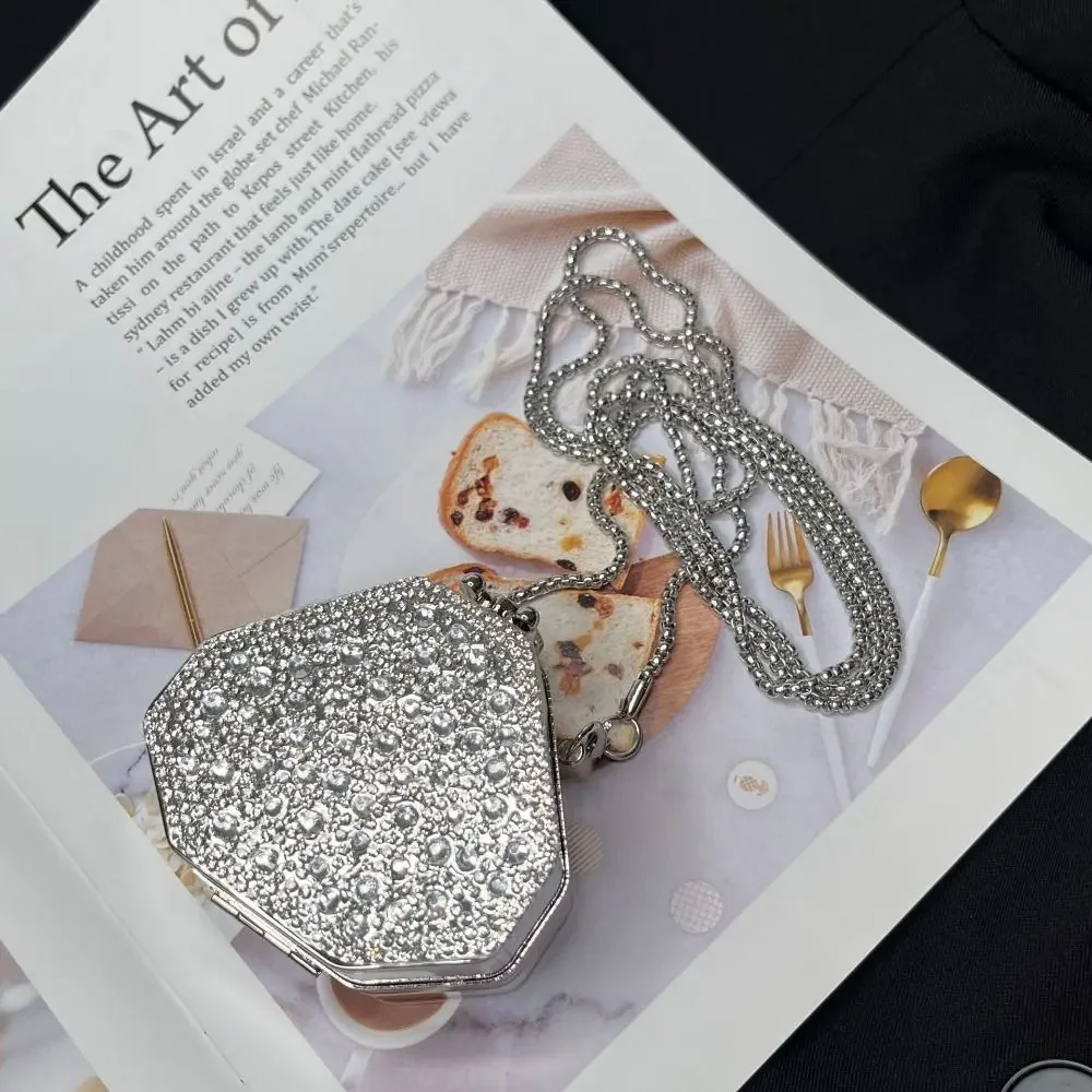 Detachable Long Chain Rhinestone Inlay Clutch Bag Lightweight Waterproof Crystal Glitter Purse Small Capacity Glitter - Image 2
