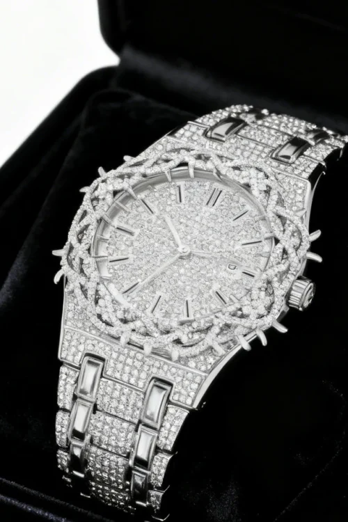 PINTIME Hot Fashion Full Diamond Watches Men Brand Hip Hop lced Qut Bling Jewelry Flower Quartz Wristwatch For Man Dropshipping