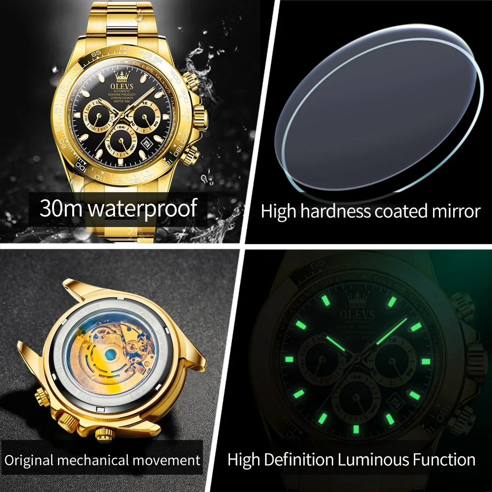 OLEVS 6638 Men Watch Brand Mechanical Movement Automatic Watch Men Luxury Waterproof Calendar Timing Code Original Men Watch - Image 6