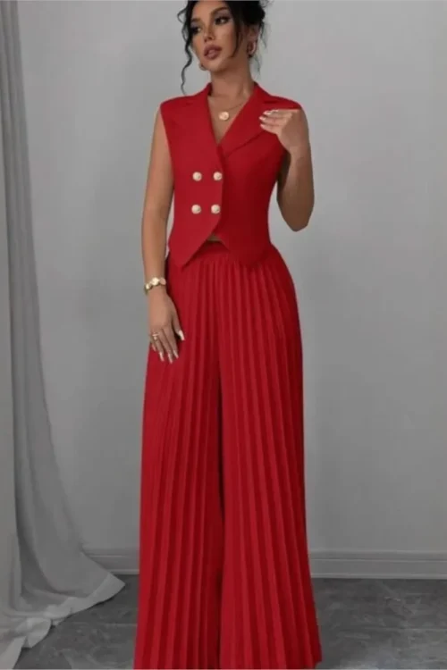 2025 Summer Women’s Fashionable Casual Lapel Suit Elegant Commuting Solid Color Sleeveless Top + Trousers Sexy Two-piece Set