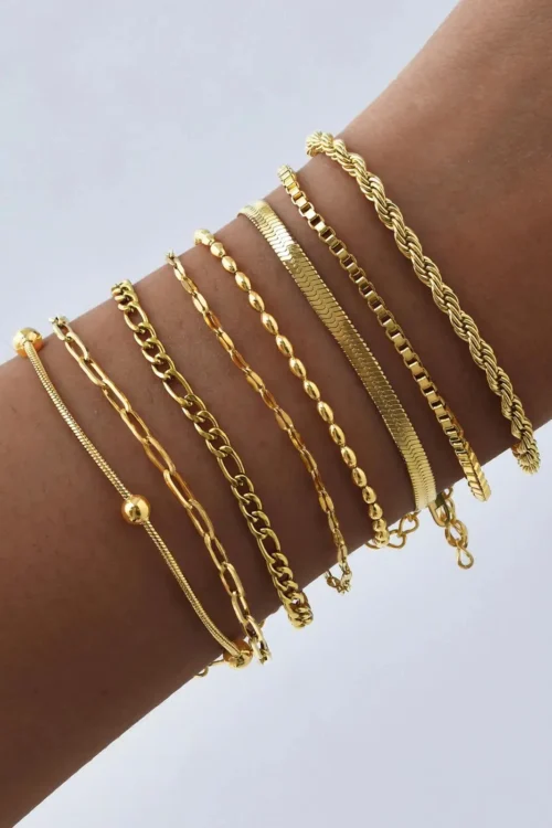 Non Tarnish Stainless Steel Bracelet Stackable for Women, Thin Herribone Chain Bracelet Waterproof Gold Plated Jewelry