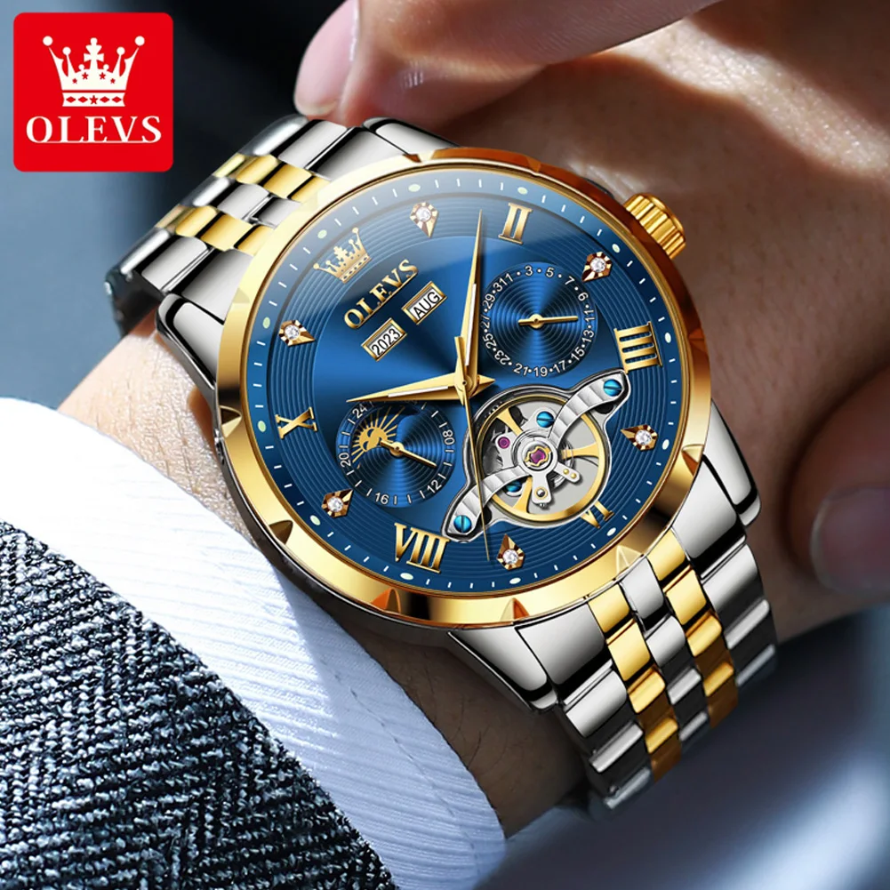OLEVS Skeleton Multifunctional Men's Watch Automatic Mechanical Luxury Wrist Watch For Men Waterproof Stainless Steel Strap 6691 - Image 3