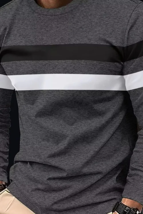 2025 Autumn/Winter Fashion Men’s Long Sleeve Round Neck Splicing T-shirt Business Anti Wrinkle Street Wear Casual Top