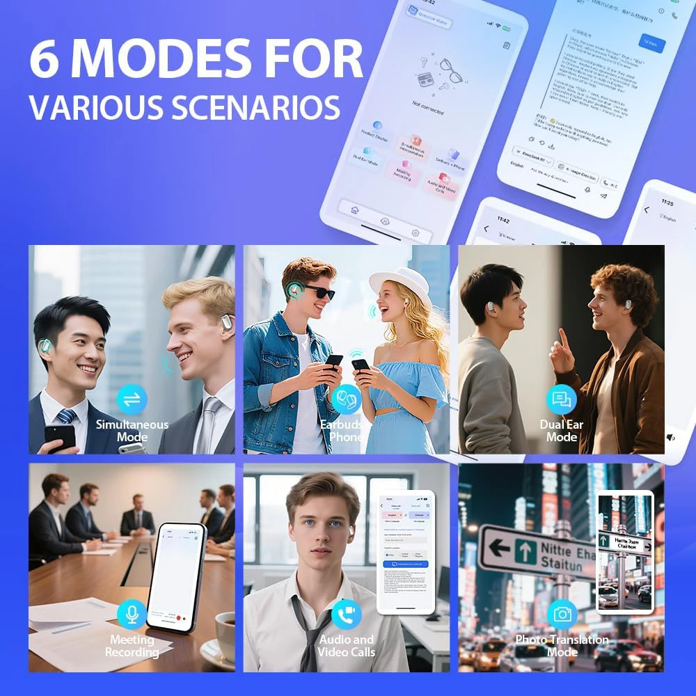 UYUXIO AI Language Translation Earbuds Real Time LCD Touch Screen Open Ear Wireless Headphone with 144 Language for Business - Image 5