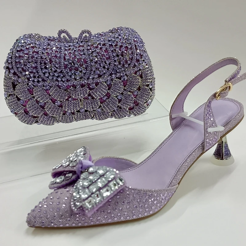 INSIGHTLINK Women's Lavender Rhinestones high heeled Shoes With Clutch Bag Crystal high-heeled Stiletto sandals Wedding shoes - Image 5