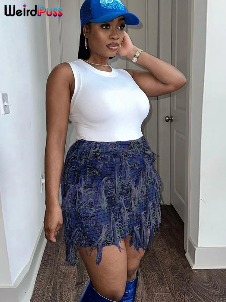 Weird Puss Colorful Tassel Skirts Peach Hip Women Thin Knit Wild Sexy Midnight Summer Trend Stretch Skinny Streetwear Bodycon - Image 2