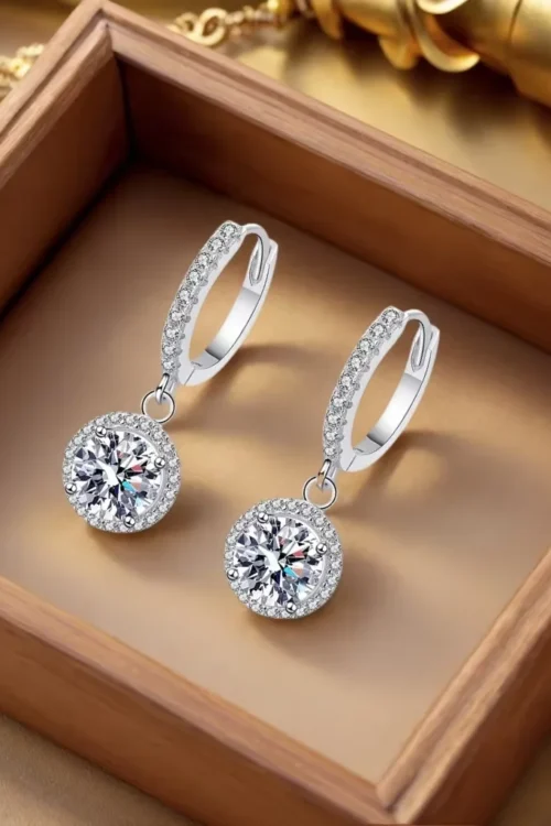 925 Sterling Silver 1 Carat Moissanite Round Earrings for Women Luxury Evening Style