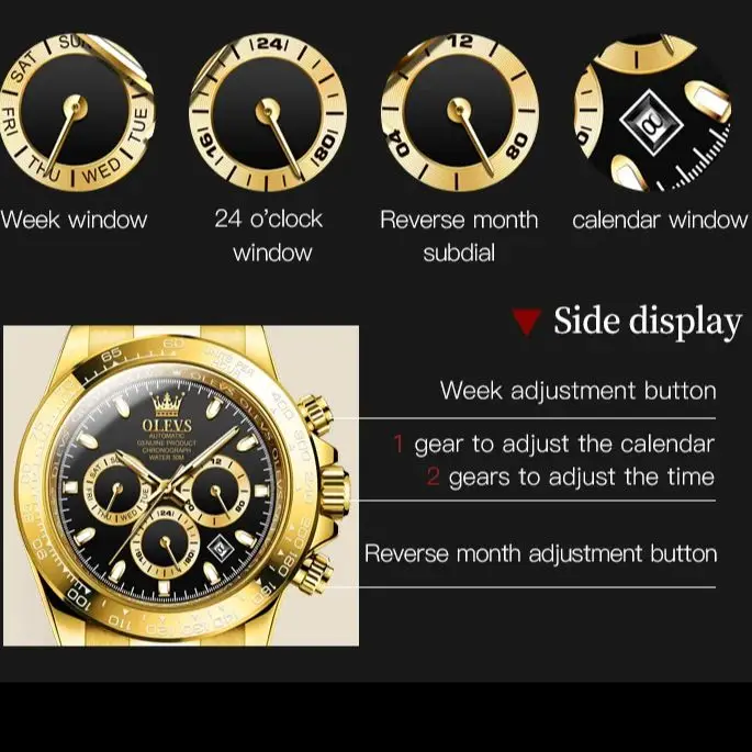 OLEVS 6638 Men Watch Brand Mechanical Movement Automatic Watch Men Luxury Waterproof Calendar Timing Code Original Men Watch - Image 4