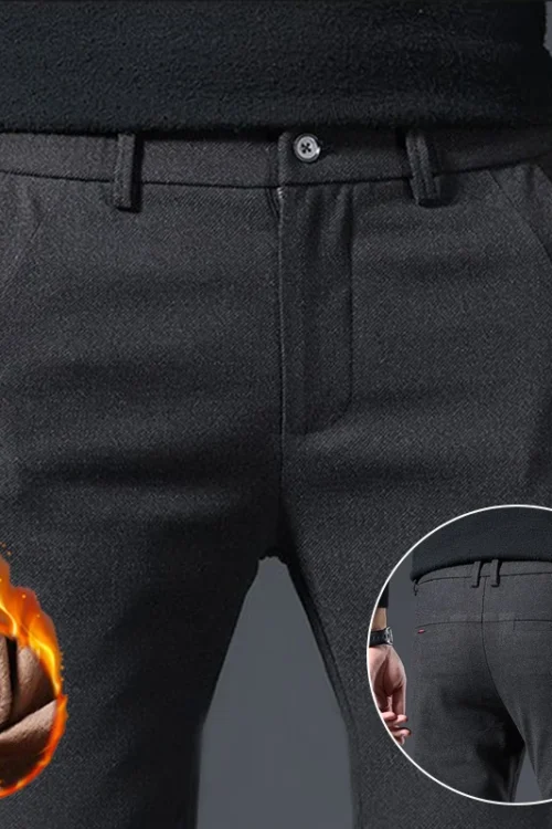 Fashion Men Winter Warm Casual Suit Pants Male Fleece Lined Thickened Blazer Pants Breathable Cold Protection Black Trousers