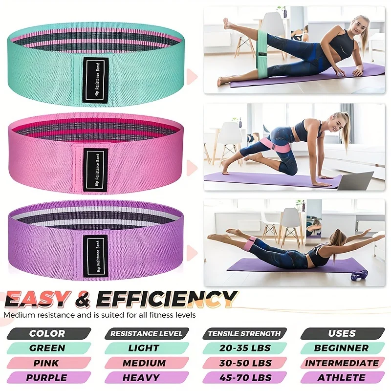 3 PCS Fitness Resistance Bands Set, Non-Slip Elastic Bands for Leg Exercises, Yoga Pilates Stretching, Home Gym Equipment - Image 2