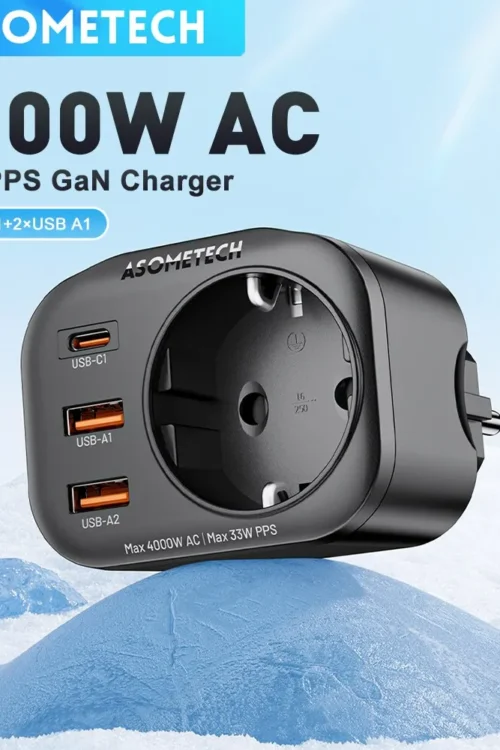 ASOMETECH 33W GaN Charger PPS PD USB C Charger Wall Socket With 4000W AC Outlets Power Strip Quick Charger For iPhone 14 Samsung