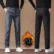 Winter Warm Fleece Casual Pants Men Slim Grey Black Korea Work Elastic Waistband Classic Outdoors Trousers Male 28-38