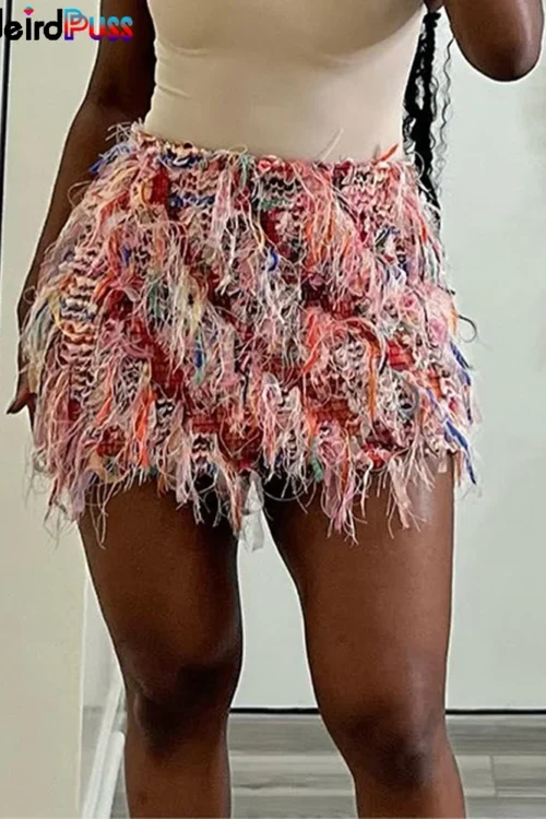 Weird Puss Colorful Tassel Skirts Peach Hip Women Thin Knit Wild Sexy Midnight Summer Trend Stretch Skinny Streetwear Bodycon