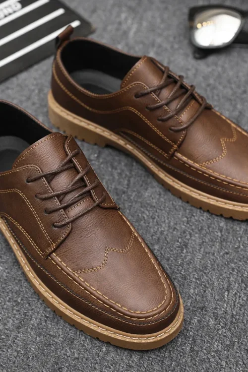 Men’s Casual Leather Shoes Trendy Summer Breathable Black Work Shoes Casual Classic Fashion Formal Comfortable Flat Shoes