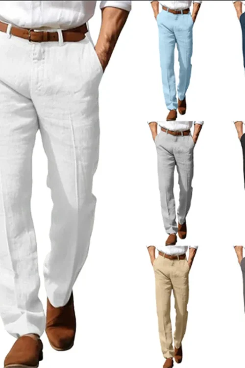 Men’s Formal Linen Summer Pants Straight Tube Solid Color Comfortable Breathable Formal Business Fashion Basic Style Trousers