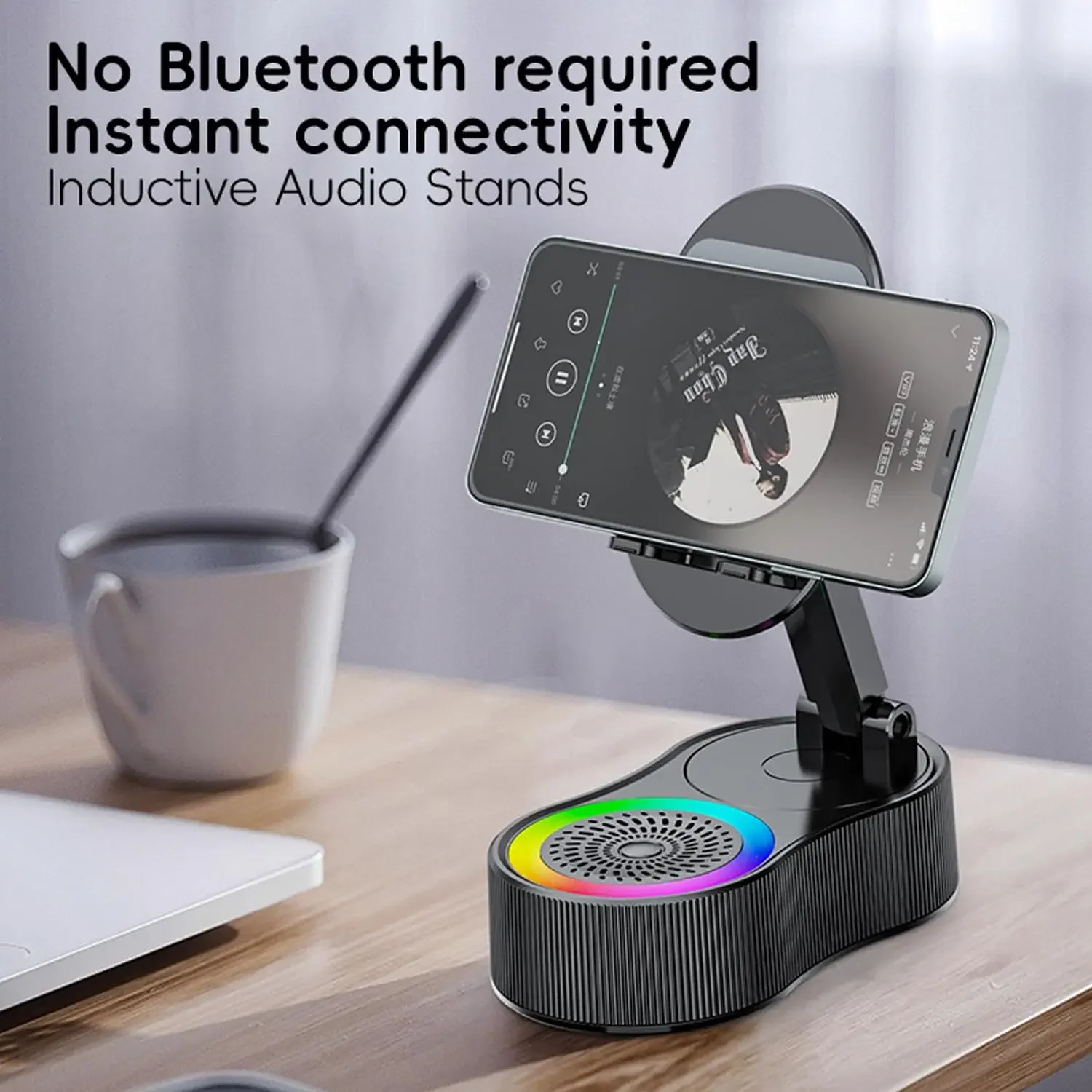 Portable Smart Induction Speaker Mobile Phone Holder Adjustable RGB Light Wireless Bluetooth Speaker Phone Reverse Charging - Image 3