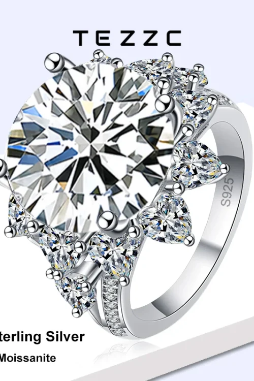 Tezzc 10 Carat Moissanite Ring For Women Oversized Diamond With Certificate 925 Sterling Silver Engagement Wedding Jewelry